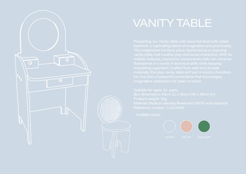 Wooden Vanity Table with Stool in Soft Pink